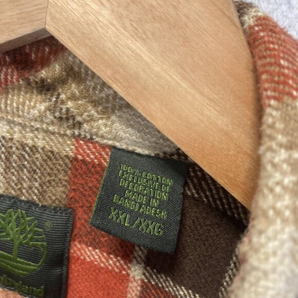 Timberland Flannel Button Up Shirt Mens 2XL Brown Red Plaid Pocket Classic Fall - Picture 4 of 15